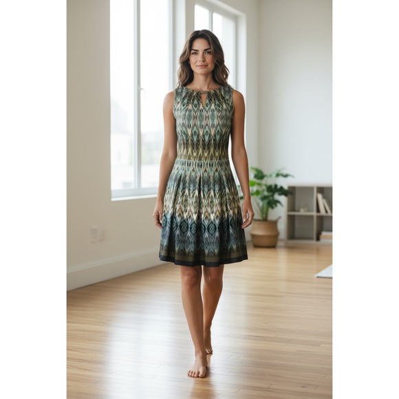 Gabby Skye Sleeveless Diamond Print Fit & Flare Dress Size 4 NWOT - Picture 1 of 9